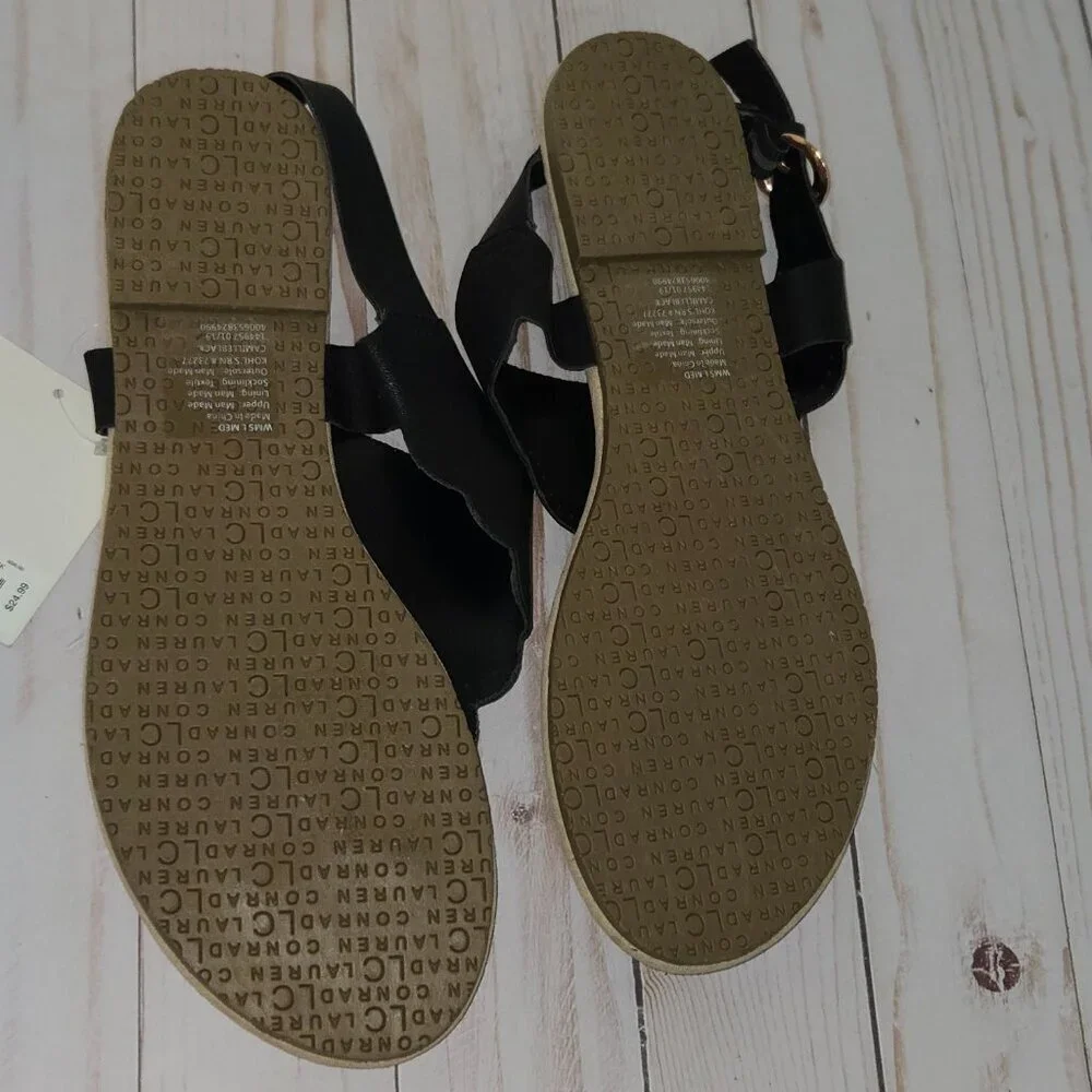 LC Lauren Conrad Black Scalloped Thong Sandals NWT Women’s L 9/10